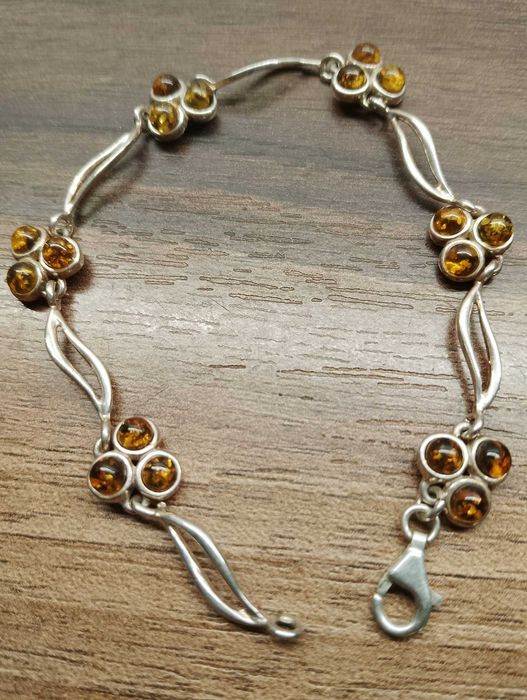 Srebrna bransoletka z bursztynami 925 + gratis