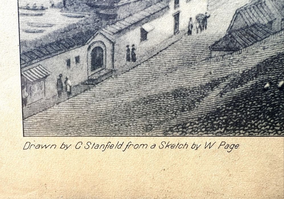 Antiga gravura: vista panorâmica de Lisboa à partir do Forte de Almada