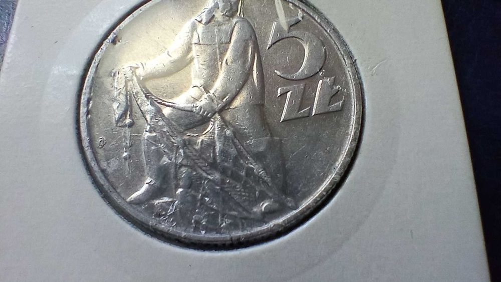 Stare monety 5 złotych 1974 Rybak PRL piękna