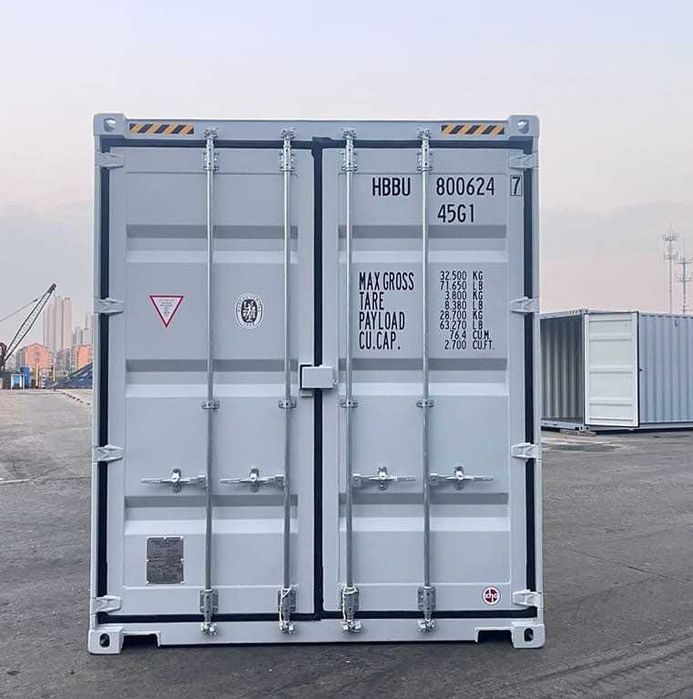 Kontener morski 40'HC, nowy, One Way, jasnoszary.