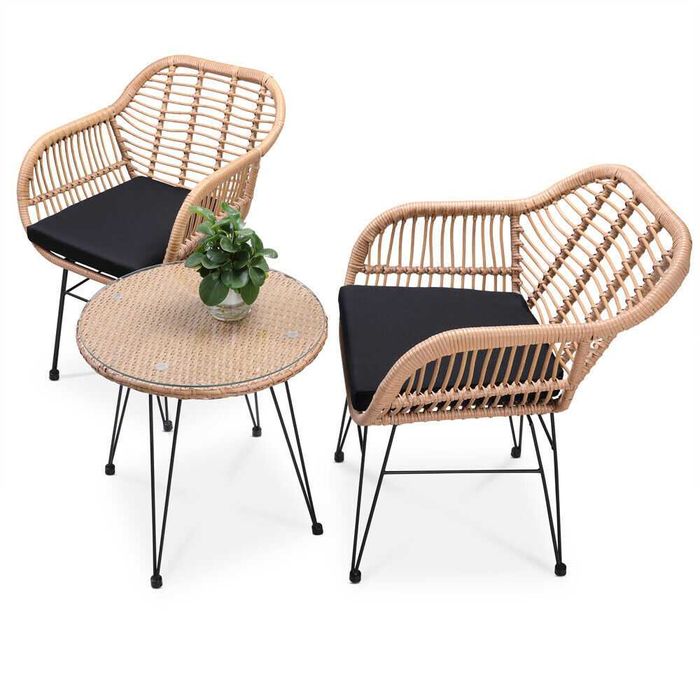 Meble wiklinowe ratanowe rattan trasowe stół + 2 fotele krzesła ratan