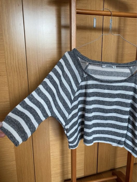 Camisola Riscas Branca e Cinzenta