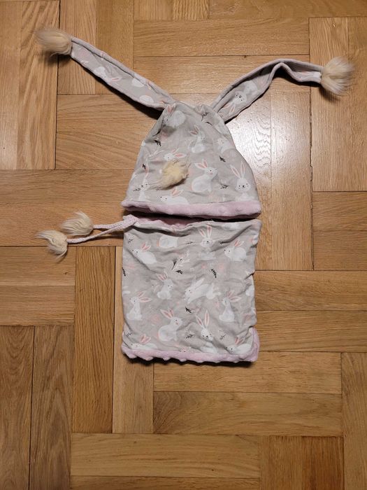 czapka z kominem dla dziewczynki 12-18 miesięcy, idealna na wiosnę