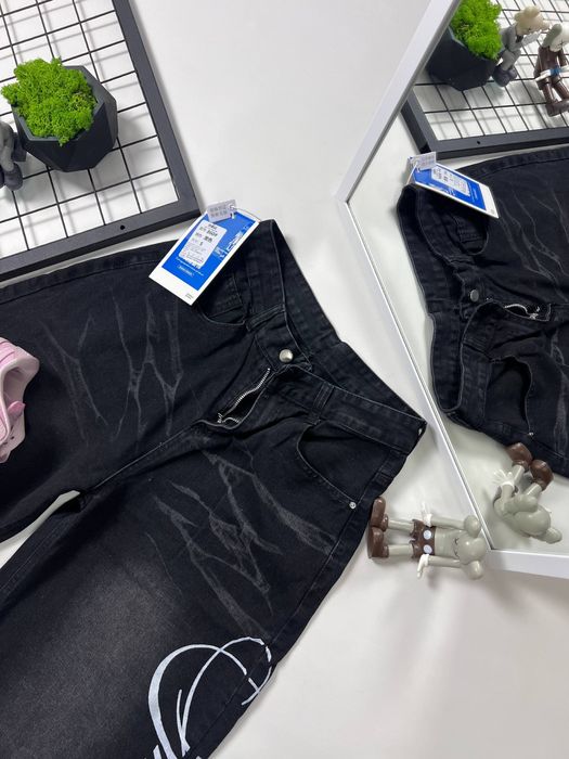 ‼️ЗНИЖКА‼️Jeans rap baggy/ Чорні штани з принтом/ Бегги/ pants/ рап