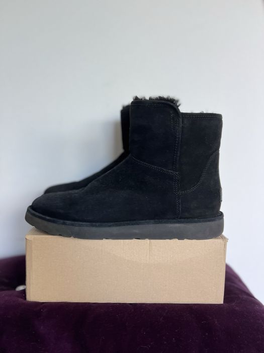 UGG Classic mini zip 39 czarne śniegowce kozaki zamsz kożuch skórzane