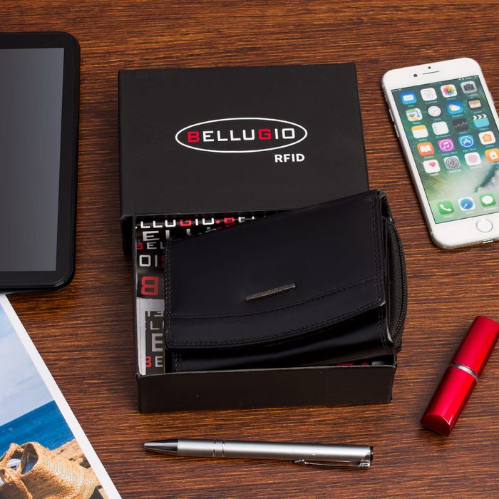 portfel damski skórzany bellugio - czarny