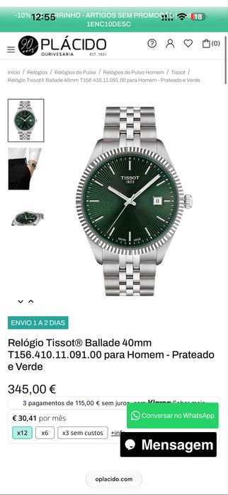 Tissot Ballade 40mm - Prateado e verde com garantia