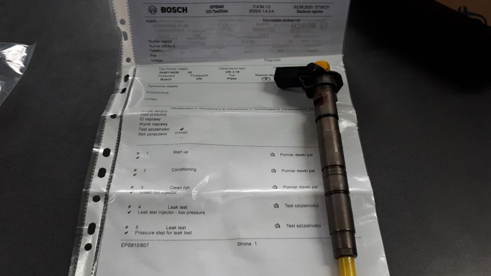 Wtryski 03L130277 sprawdzane w Boschu