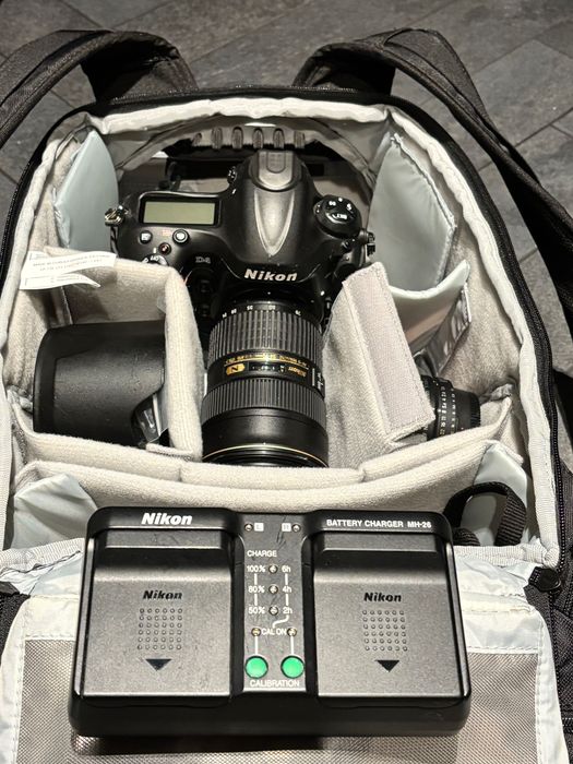 Nikon D4 + 24-70 f/2.8 + 50mm + plecak – zestaw