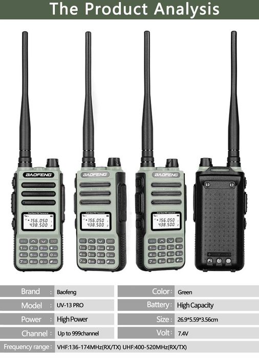 Walkie-Talkie Baofeng UV-13 PRO 10W Dual Band Carregamento USB-C *NOVO