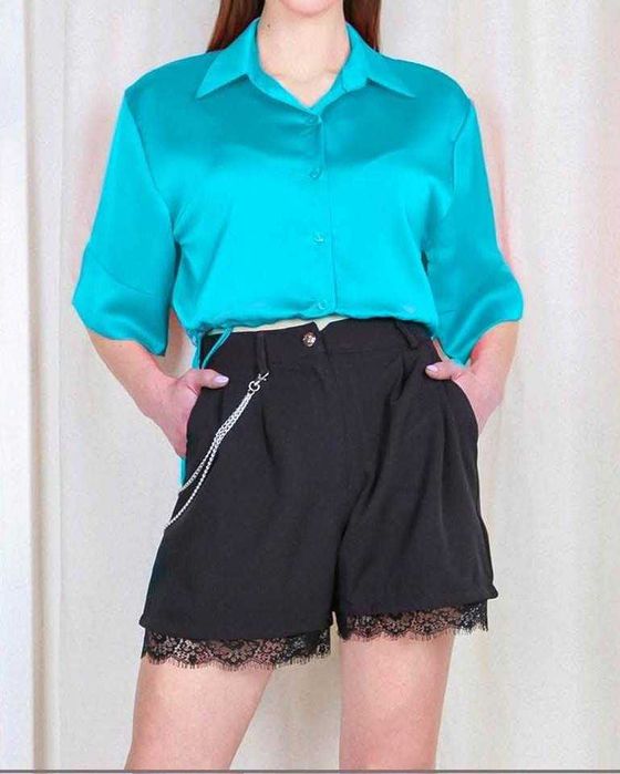 Camisa Cetim Turquesa