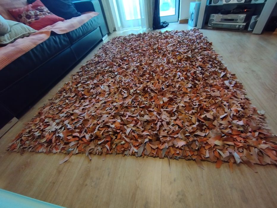 Tapete de Pele Genuína Laranja 140 X 200 cm Feito à Mão