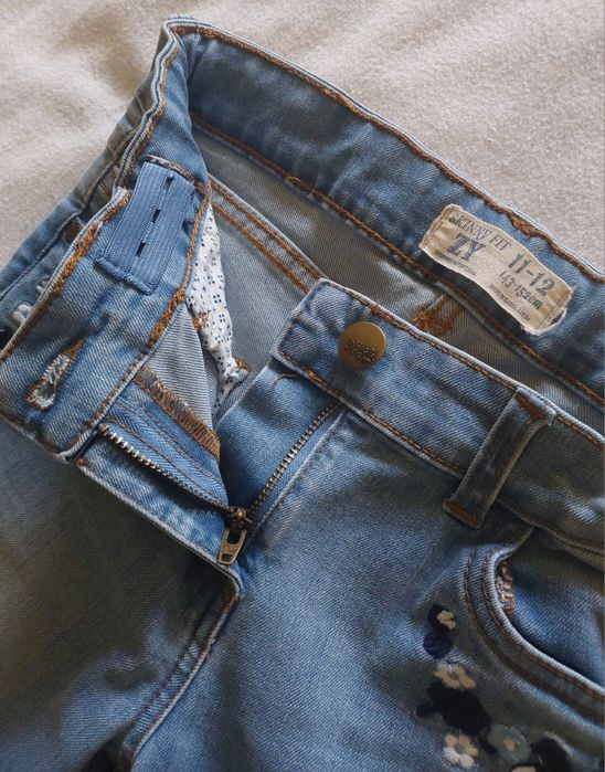 Calças Skinny Fit Bordadas, 11-12A