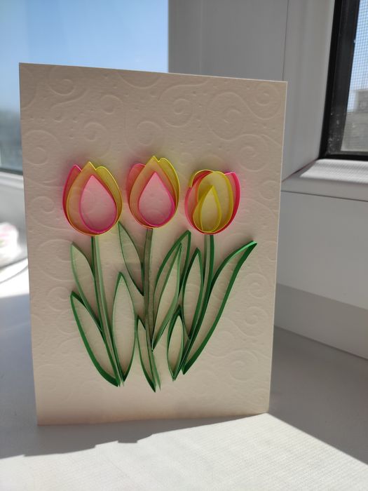 Открытка ручной работы в технике квиллинг