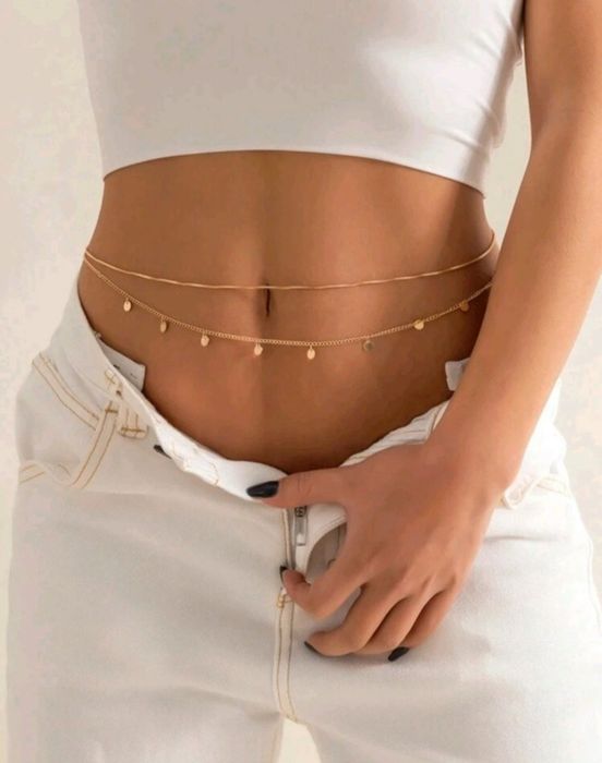 Stylowy komplet / Zestaw trzech łańcuszków na talię i brzuch (Body Chain
