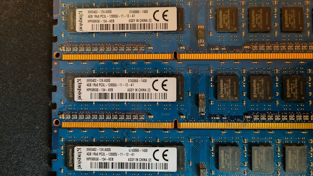 Kingston DDR3 Memória RAM 4GB x3 (12GB) 1600MHz 1Rx8 PC3L-12800U-11-12-A1 | HP698650