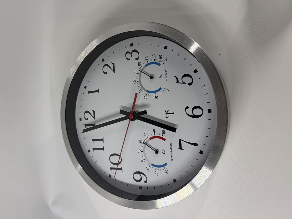 Zegar Ścienny z Termometrem i Higrometrem – Aluminium