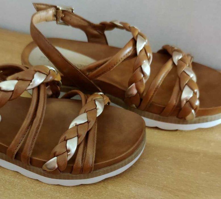 Marco Tozzi Sandały brąz/camel złoty na wyższej podeszwie Stan Bdb r38