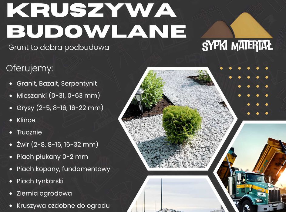 Kruszywo, Piach, Żwir, Ziemia, Wywozy urobku, Granit, Tłuczeń, Kliniec