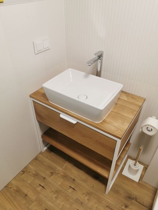 Szafka loft dębowa pod umywalkę z szufladą, dąb industrial łazienka