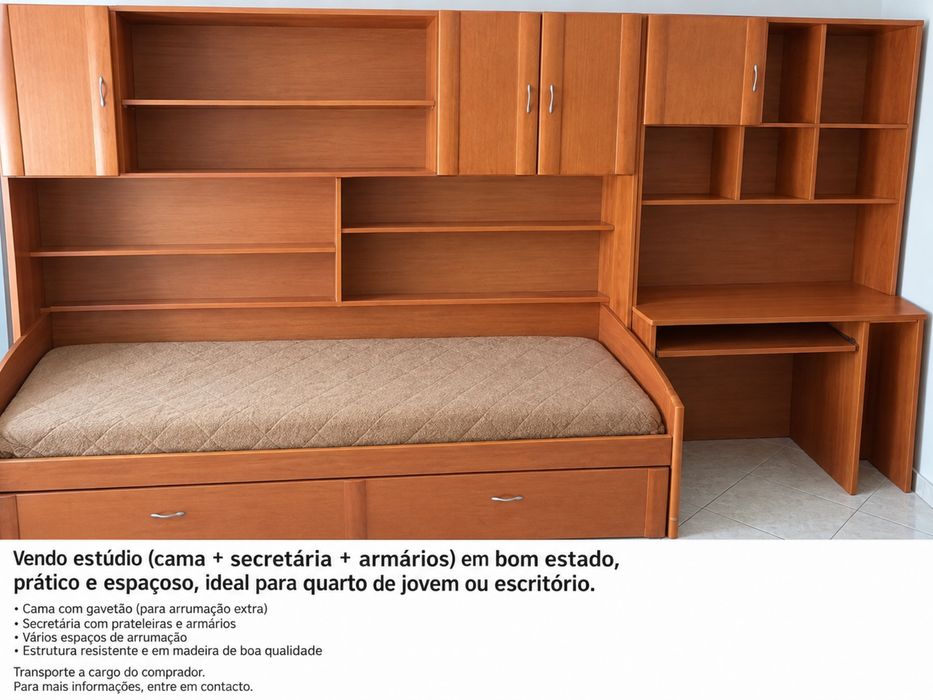 Estúdio completo – cama, secretária e armários