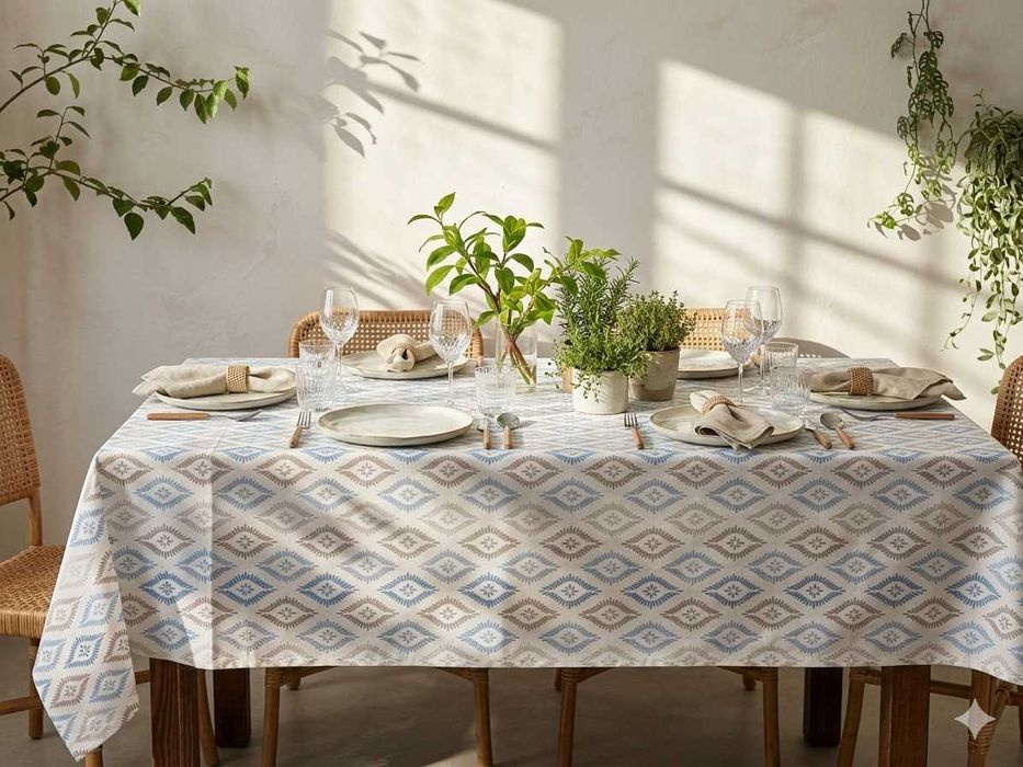 Elegancki Obrus 140x250 Wodoodporny Wzór Geometryczny KETNA