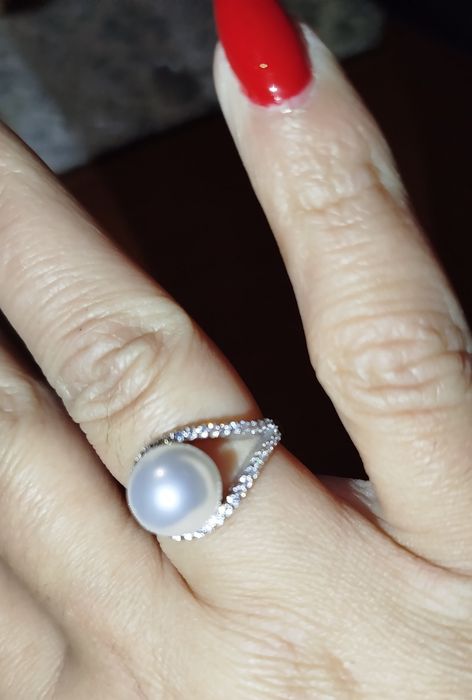 Anel em prata novo com zircónias e pérola