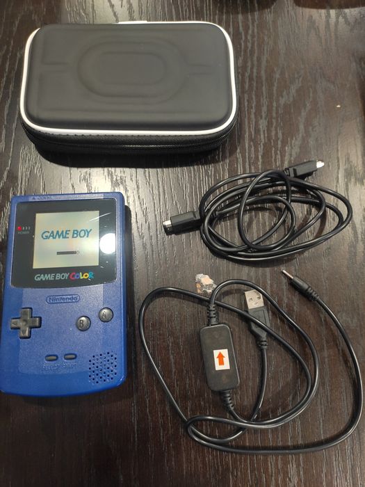 Conjunto Gameboy Color Roxa com cabo link carregador USB e bolsa de proteção