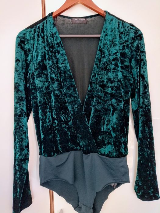 Zara body welurowe S 36 butelkowa zieleń