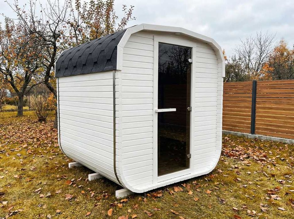 SAUNA Ogrodowa Beczka 2m Gotowa, Bez montażu (235x200 cm) + Piec + LED