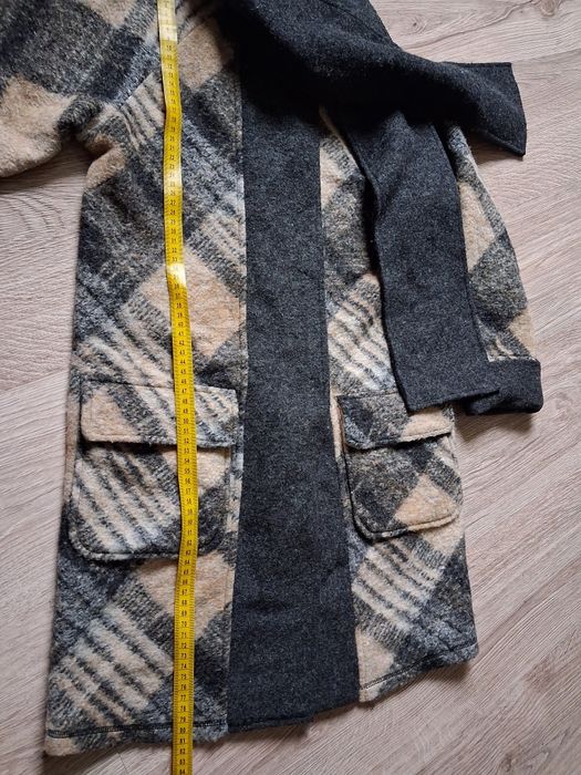 Płaszcz wełna paul costellone xs/34 krata zima jesień