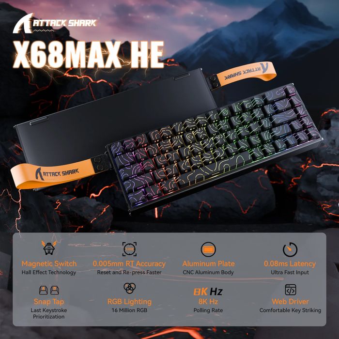 Магнітна ігрова клавіатура Attack Shark X68 Max (аналог Wooting, Rapid Trigger) Важкий алюмінієвий корпус