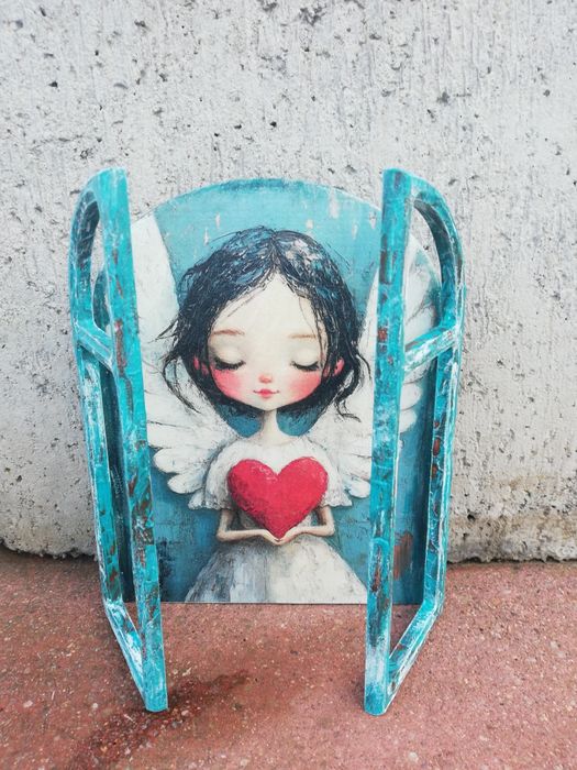 Obraz, obrazek, anioł, aniołek z czerwonym serduszkiem