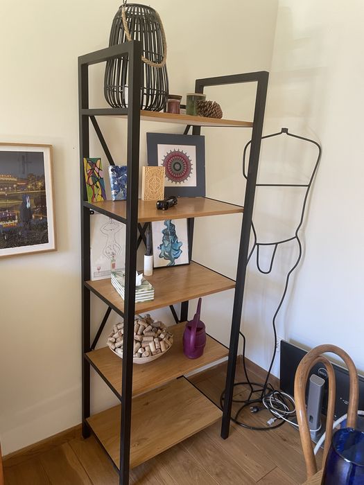 Regal metalowy drewniany, loft czarny