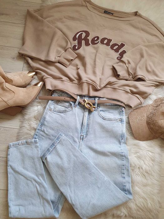 Bluza damska oversize  beż cappuccino bawełniana Hit
