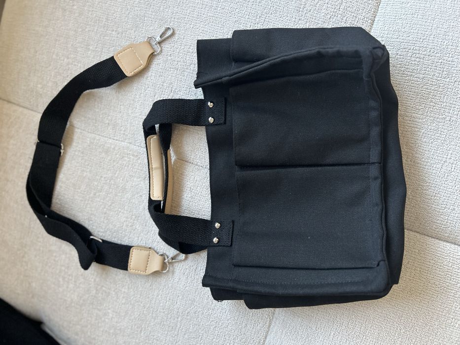 Torba do wózka czarna beż pasek