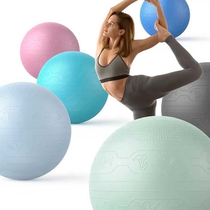 М’яч для фітнесу WCG Balance Pro 65 см Anti-Burst до 500 кг з насосом, фітбол для йоги, пілатесу та вагітних, блакитний