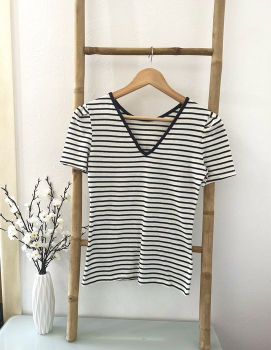 blusa top tshirt azul riscas Naf Naf 34 XS