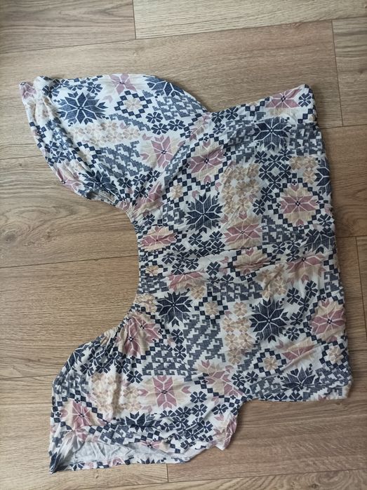 Zizzi, beżowa bluzka, tunika, koszula, oversize, w kwiaty, M