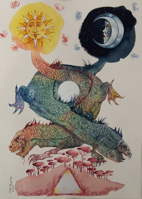 Aguarela original de Carlos Marques. AZOTH - Alquimia