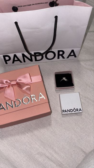 Anel Pandora Double Heart Sparkling Ring