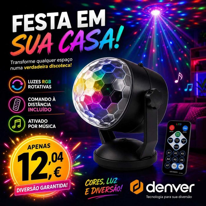 Projector De Luz Led Rgb C/ Comando Denver