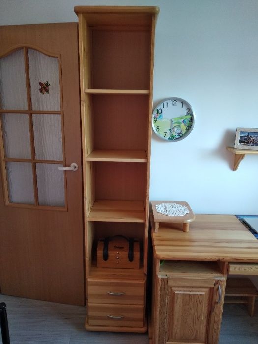 biurko z regałem słupkiem i półką - prawdziwe drewno