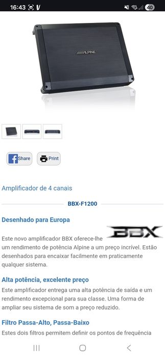 Amplificador Alpine BBX-F1200 Max 600W (Novo)