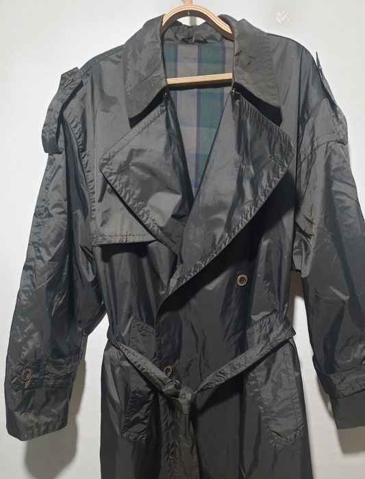 Плащ чорний тренч двубортний нейлоновий C&A принт burberry