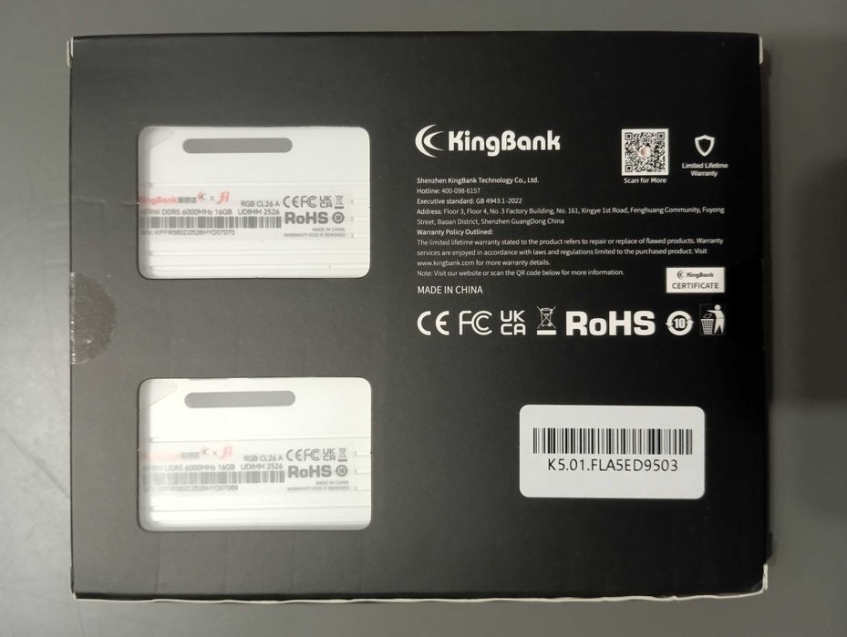 Пам'ять Kingbank DDR5 32GB (16GBx2) 6000MHz CL26 White ARGB