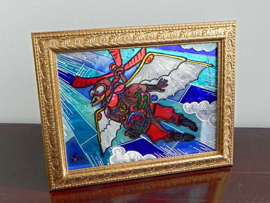 Витражная картина "Авиатор-Икар"