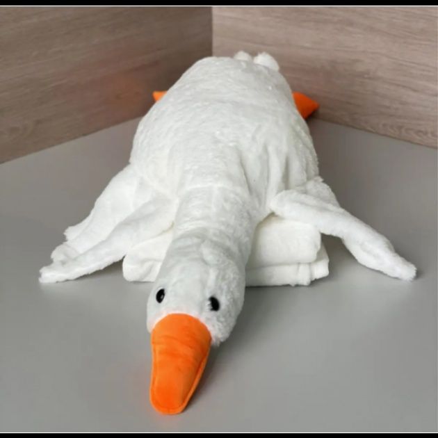 М'яка іграшка з пледом усередині, Гусь обіймашка, білий, 160 см.