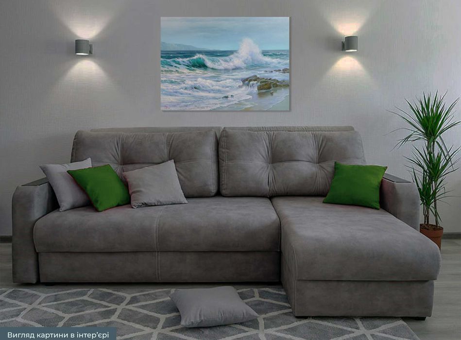 Картина маслом море, морський пейзаж (полотно,олія) "Шепіт білої піни”