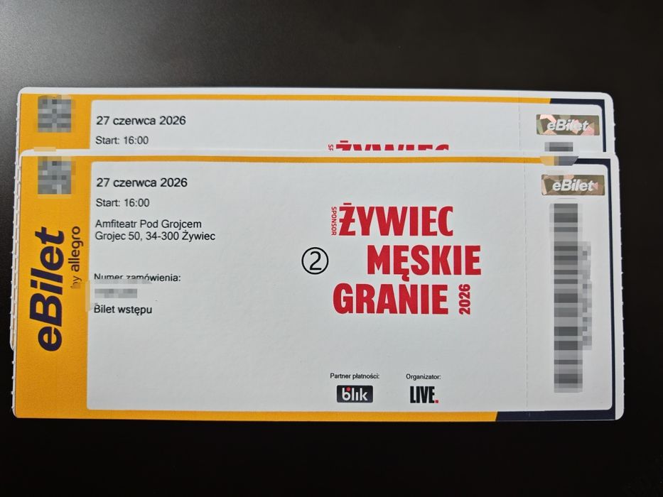 Dwa bilety na Męskie Granie w Żywcu na dzień 27.06.2026r. cena za 2 szt